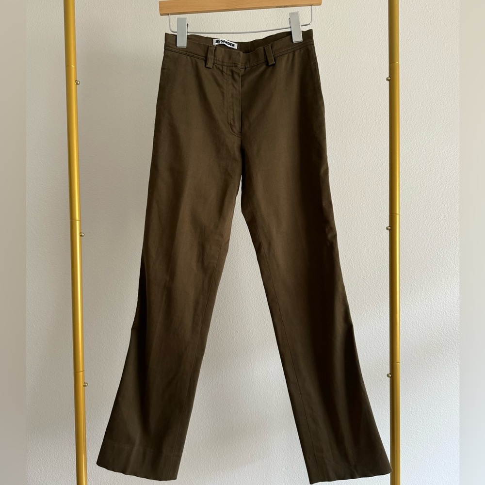 Jil Sander Dark Olive Brown Straight Leg Chino Pants Workwear Women’s Sz 4 / 34